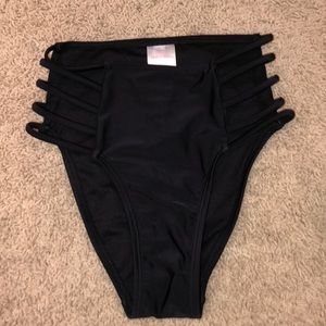 cute black high waisted strappy bikini bottoms